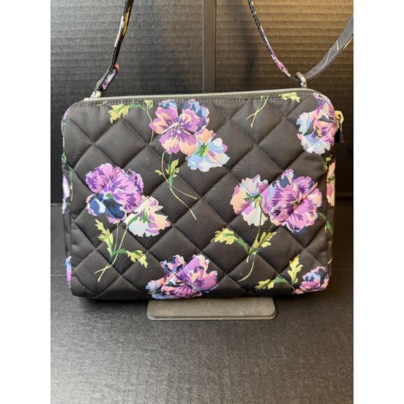 Vera Bradley Floating Plum Pansies Triple Compartment Crossbody Purse Bag - Picture 4 of 14